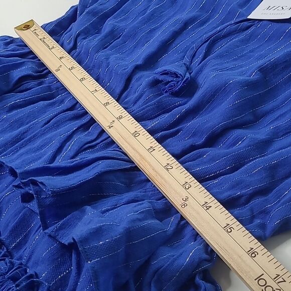 $370 NEW MISA LOS ANGELES BLUE SILVER MINI LILIAN DRESS STRETCH WAIST LARGE NWT - Picture 5 of 10